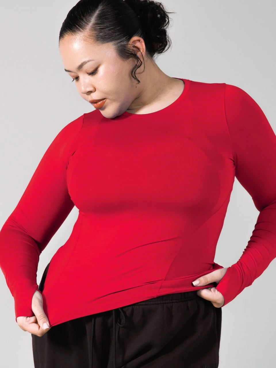 Halo Long Sleeve Hip Tee - Lipstick Red
