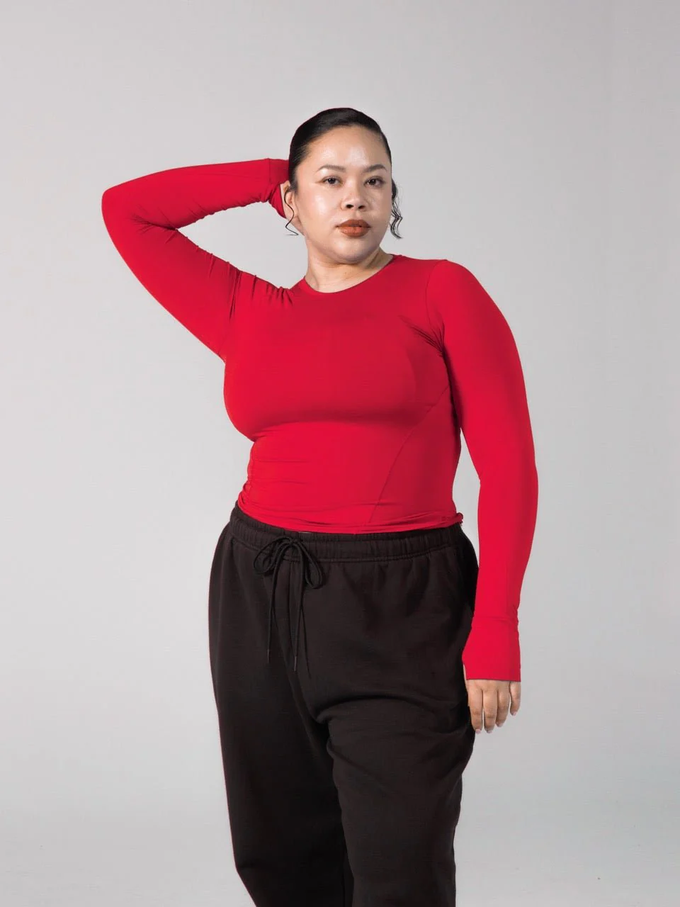 Halo Long Sleeve Hip Tee - Lipstick Red - Image 2