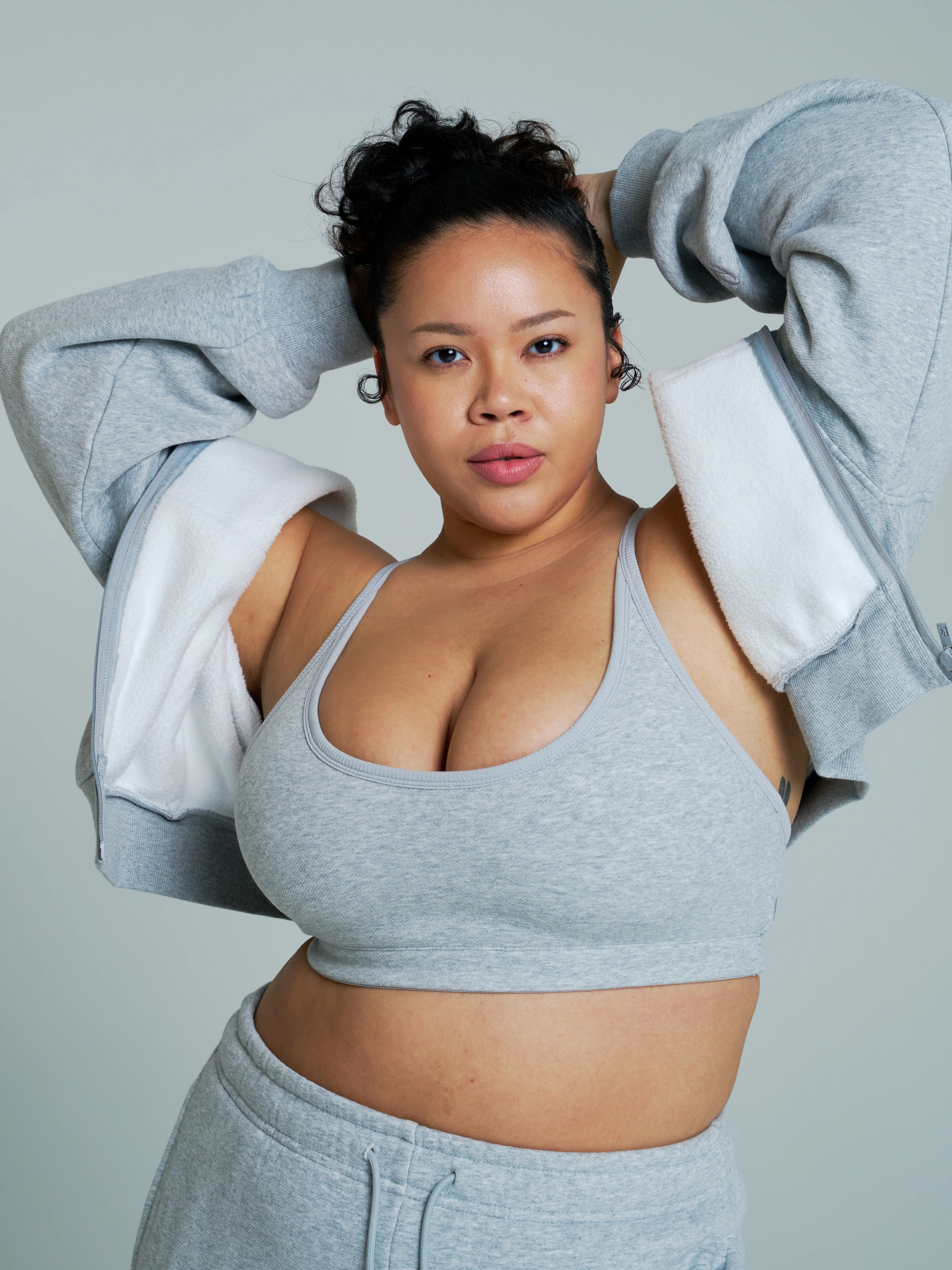Plush Fleece Zip Hoodie - Heather Grey - Image 9